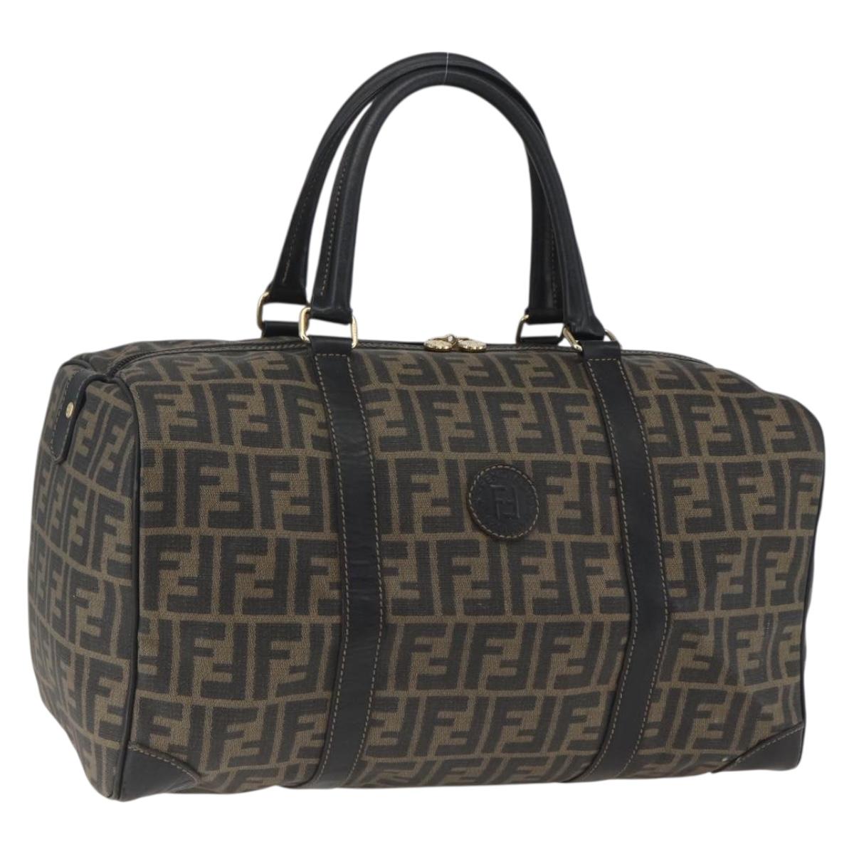 FENDI Zucca Canvas Boston Bag Brown Black Auth 157227