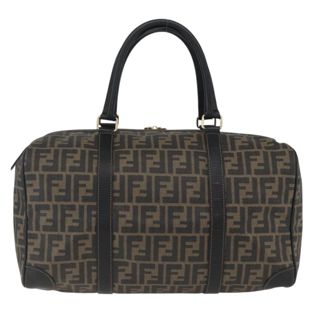 FENDI Zucca Canvas Boston Bag Brown Black Auth 157227