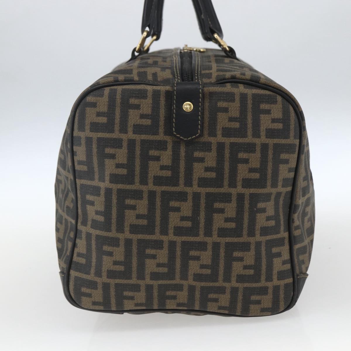 FENDI Zucca Canvas Boston Bag Brown Black Auth 157227