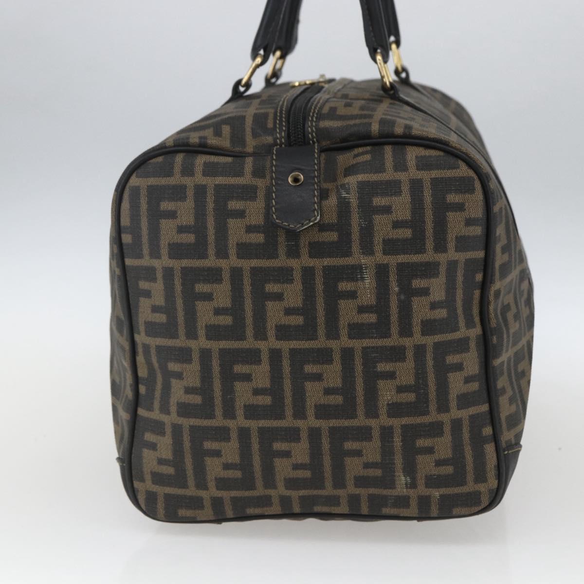 FENDI Zucca Canvas Boston Bag Brown Black Auth 157227