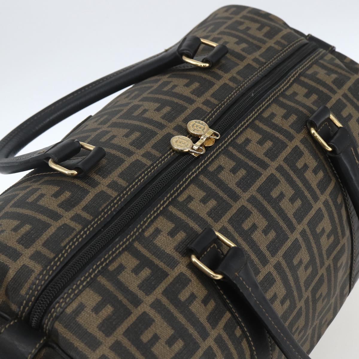 FENDI Zucca Canvas Boston Bag Brown Black Auth 157227