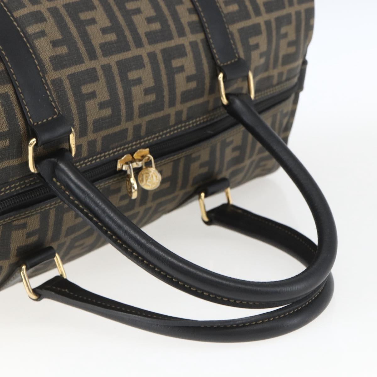 FENDI Zucca Canvas Boston Bag Brown Black Auth 157227