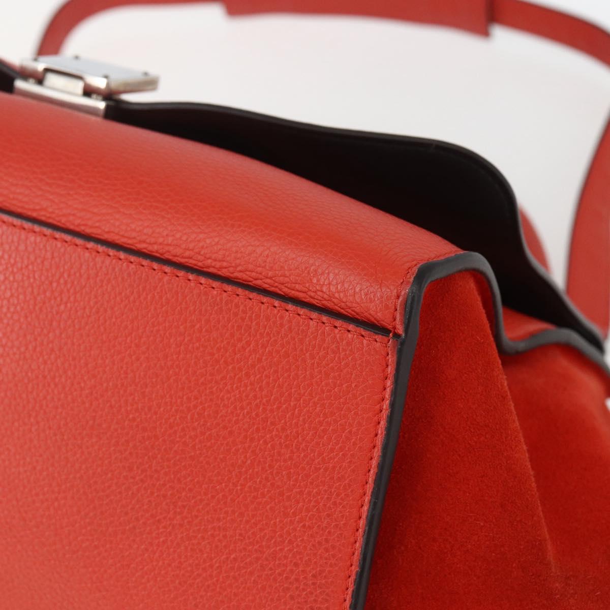 CELINE Trapeze Hand Bag Leather 2way Red Silver Auth 157228