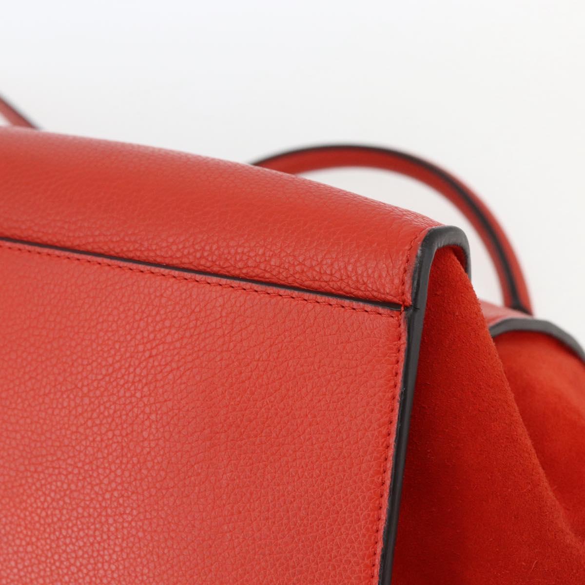 CELINE Trapeze Hand Bag Leather 2way Red Silver Auth 157228