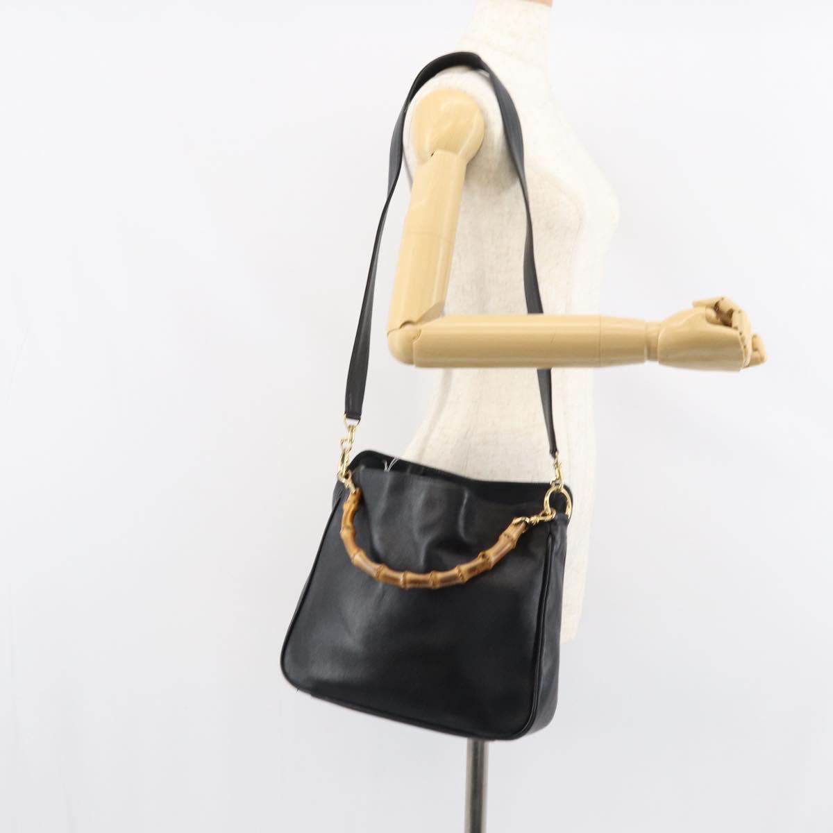 GUCCI Bamboo Shoulder Bag Leather 2way Black Gold 001 2123 1633 Auth 157233