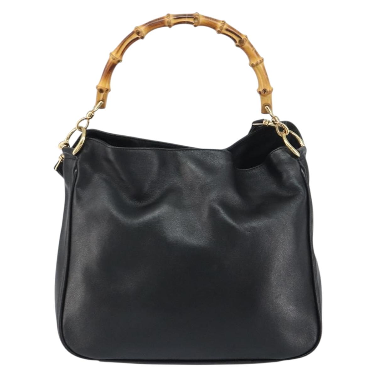 GUCCI Bamboo Shoulder Bag Leather 2way Black Gold 001 2123 1633 Auth 157233