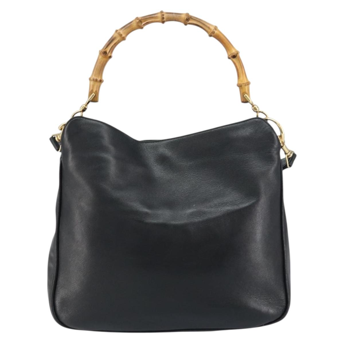 GUCCI Bamboo Shoulder Bag Leather 2way Black Gold 001 2123 1633 Auth 157233