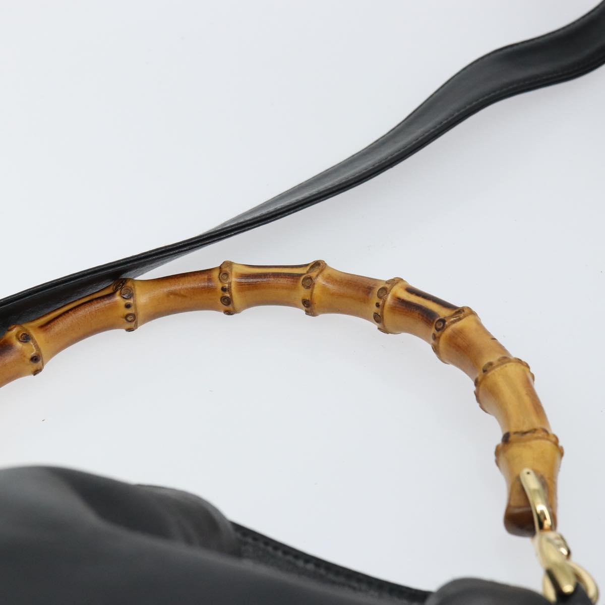 GUCCI Bamboo Shoulder Bag Leather 2way Black Gold 001 2123 1633 Auth 157233
