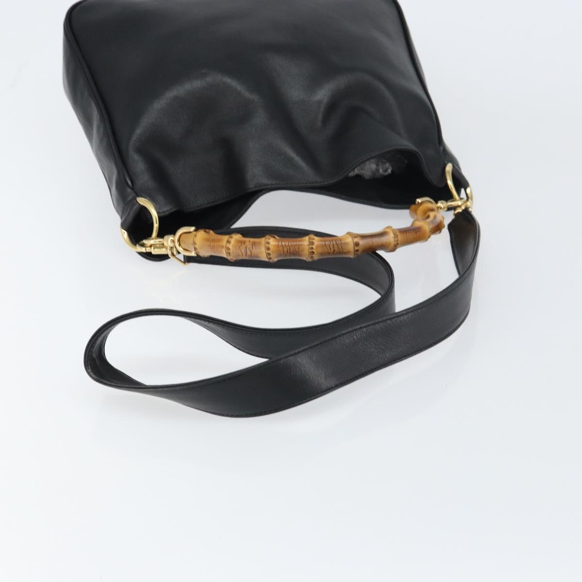 GUCCI Bamboo Shoulder Bag Leather 2way Black Gold 001 2123 1633 Auth 157233