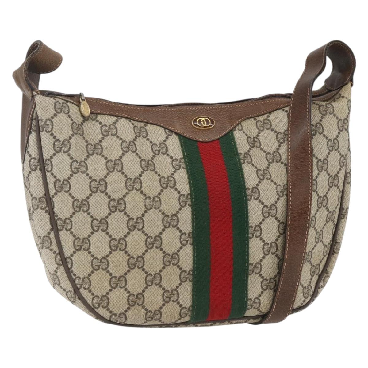 GUCCI GG Supreme Web Sherry Line Bag PVC Beige Gold 29 001 3840 Auth 157234