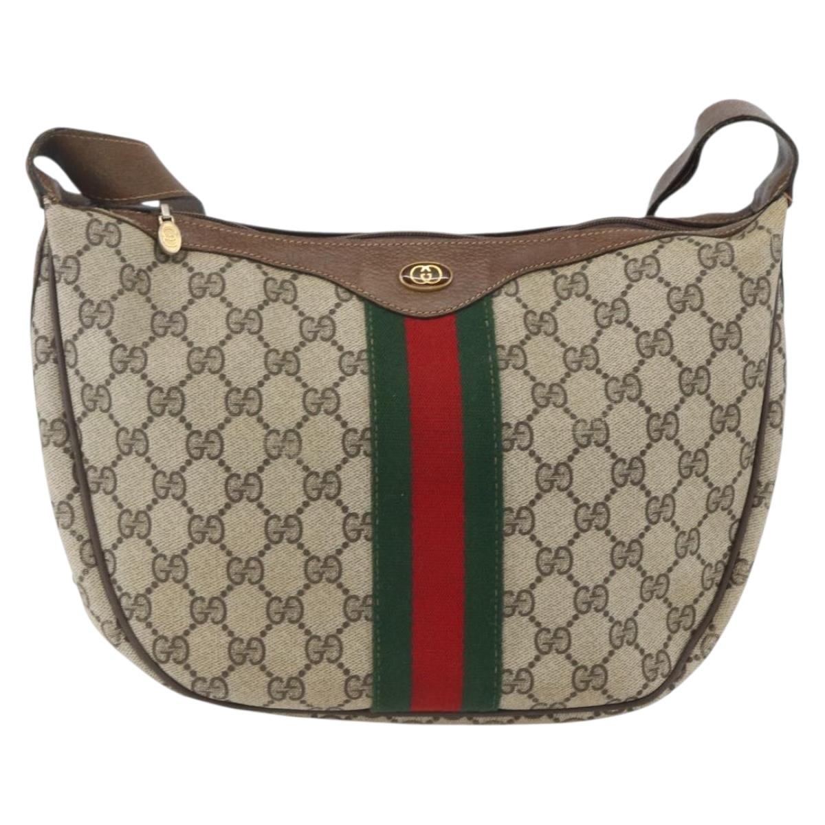 GUCCI GG Supreme Web Sherry Line Bag PVC Beige Gold 29 001 3840 Auth 157234