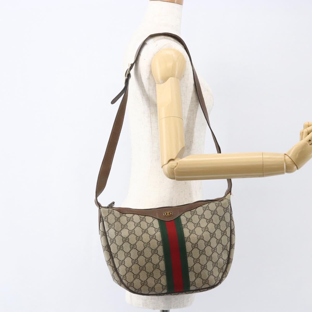 GUCCI GG Supreme Web Sherry Line Bag PVC Beige Gold 29 001 3840 Auth 157234