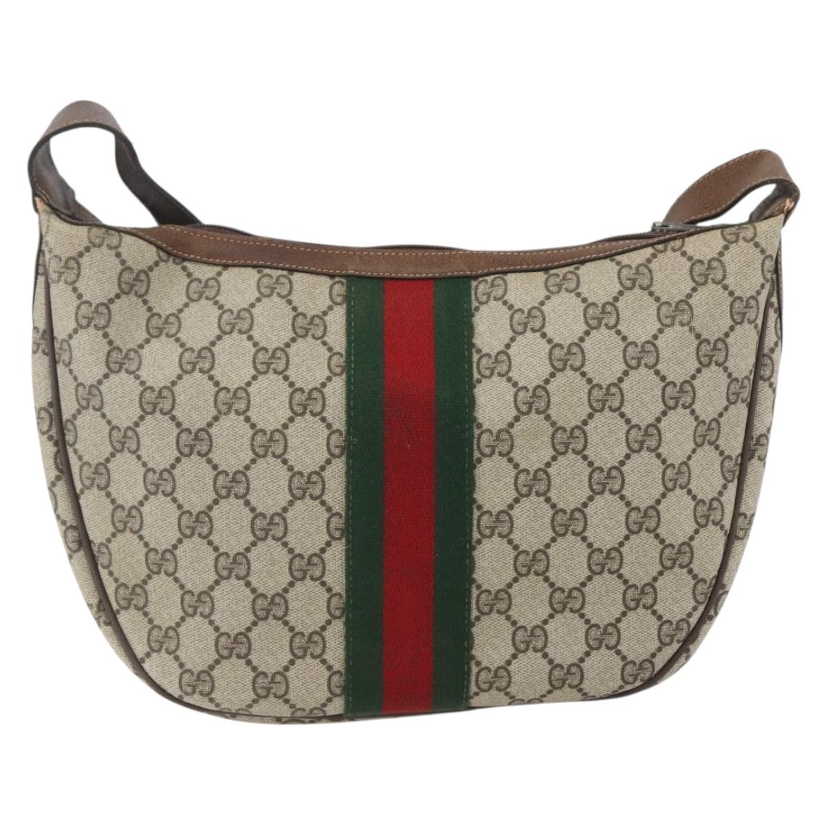 GUCCI GG Supreme Web Sherry Line Bag PVC Beige Gold 29 001 3840 Auth 157234