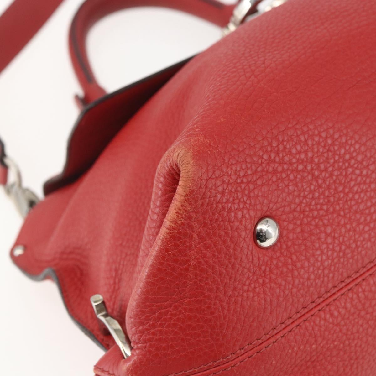 Salvatore Ferragamo Gancini Hand Bag Leather 2way Red Silver Auth 157236