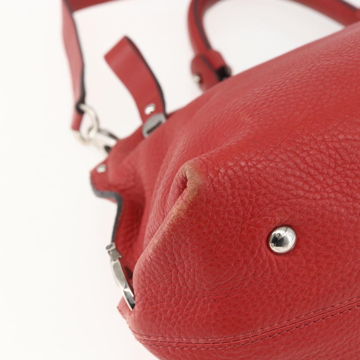 Salvatore Ferragamo Gancini Hand Bag Leather 2way Red Silver Auth 157236