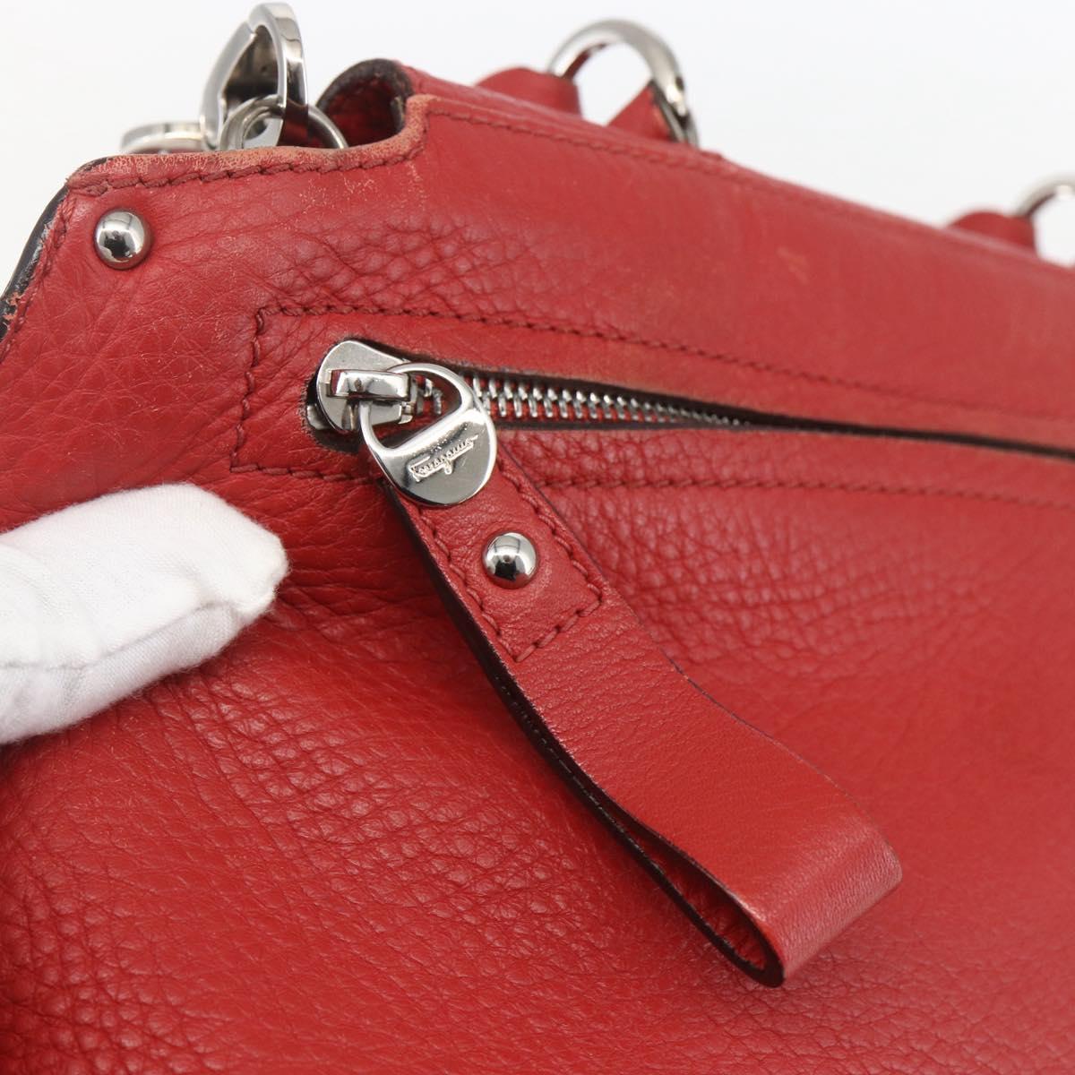 Salvatore Ferragamo Gancini Hand Bag Leather 2way Red Silver Auth 157236