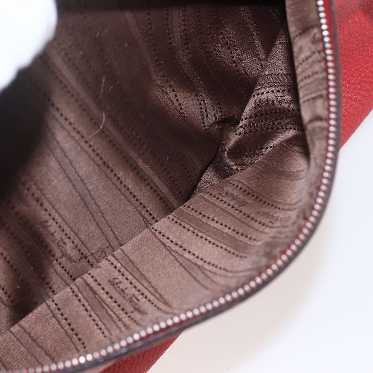 Salvatore Ferragamo Gancini Hand Bag Leather 2way Red Silver Auth 157236