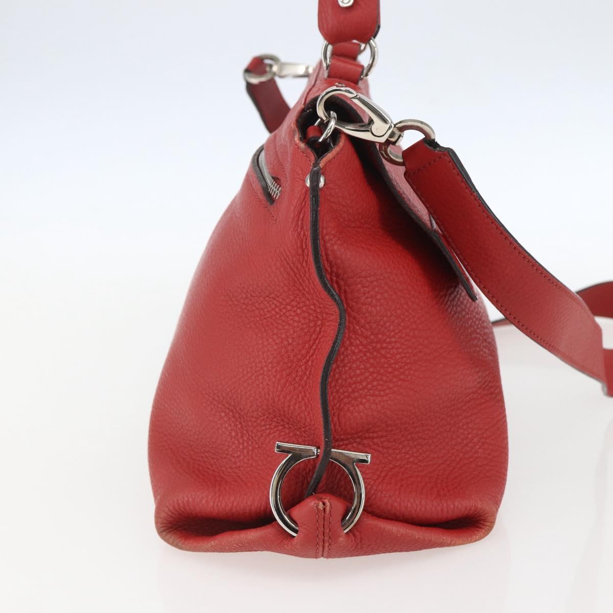 Salvatore Ferragamo Gancini Hand Bag Leather 2way Red Silver Auth 157236