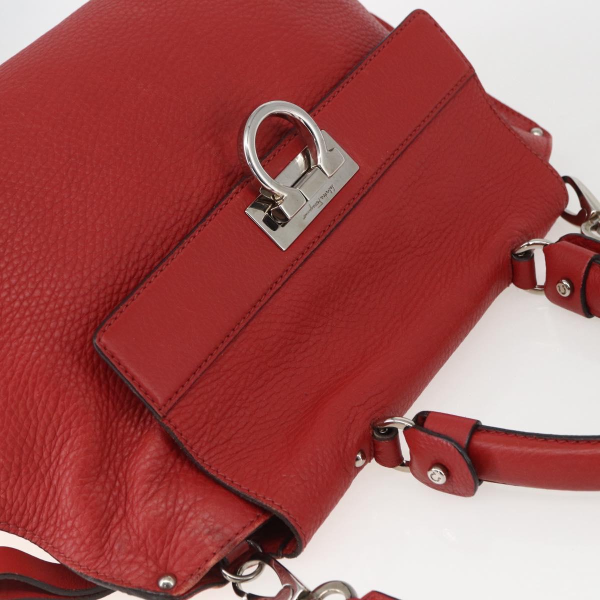 Salvatore Ferragamo Gancini Hand Bag Leather 2way Red Silver Auth 157236