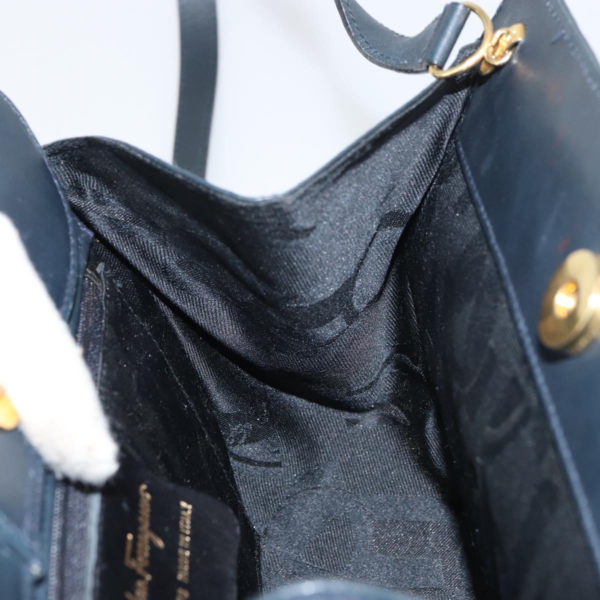 Salvatore Ferragamo Gancini Hand Bag Leather 2way Navy Gold Auth 157237