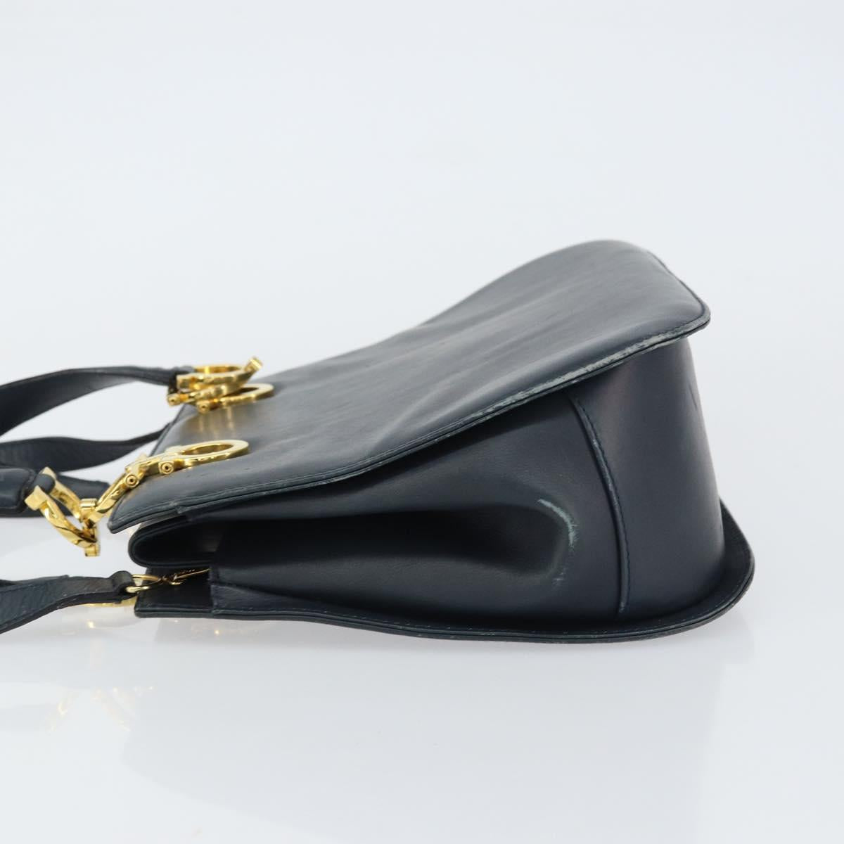 Salvatore Ferragamo Gancini Hand Bag Leather 2way Navy Gold Auth 157237