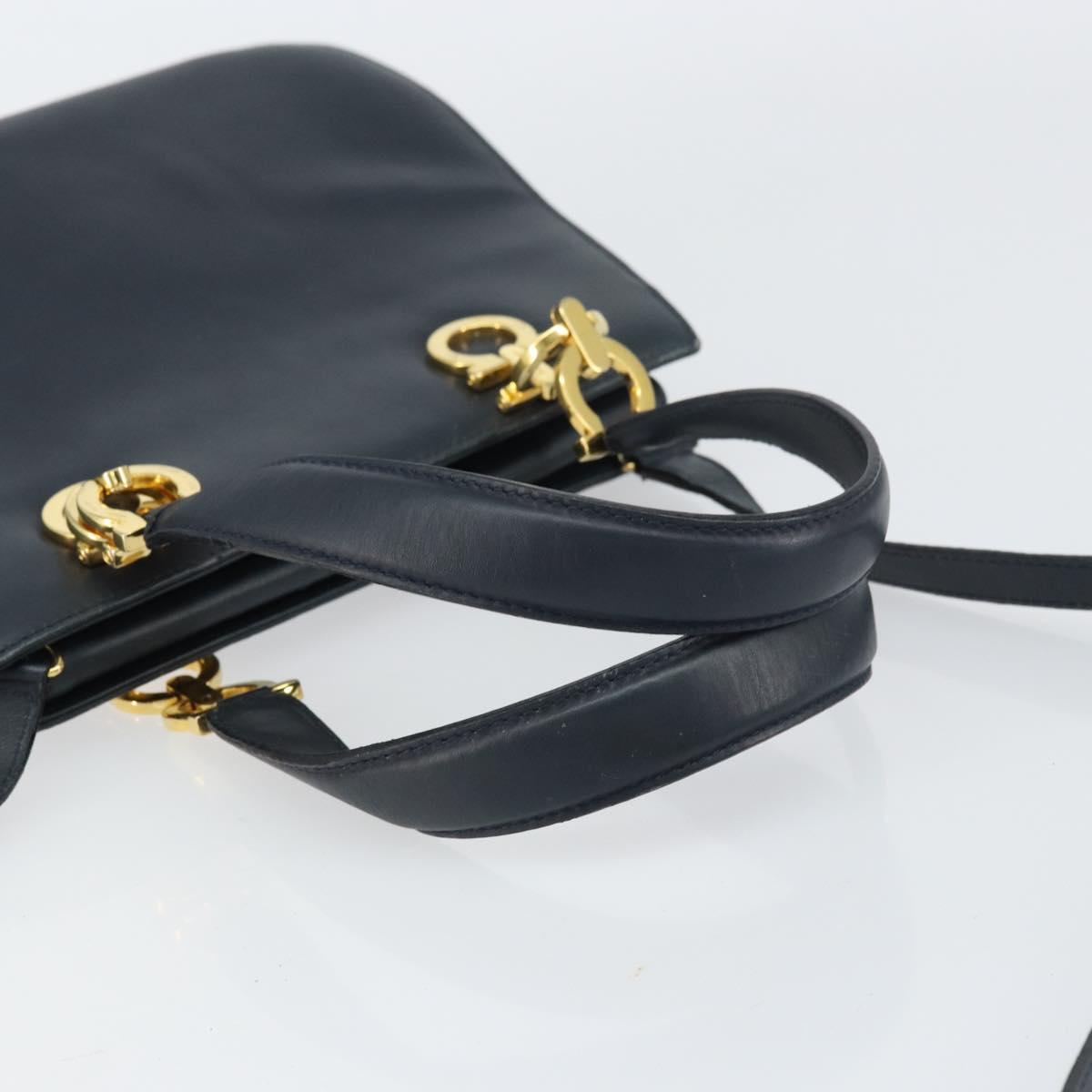 Salvatore Ferragamo Gancini Hand Bag Leather 2way Navy Gold Auth 157237