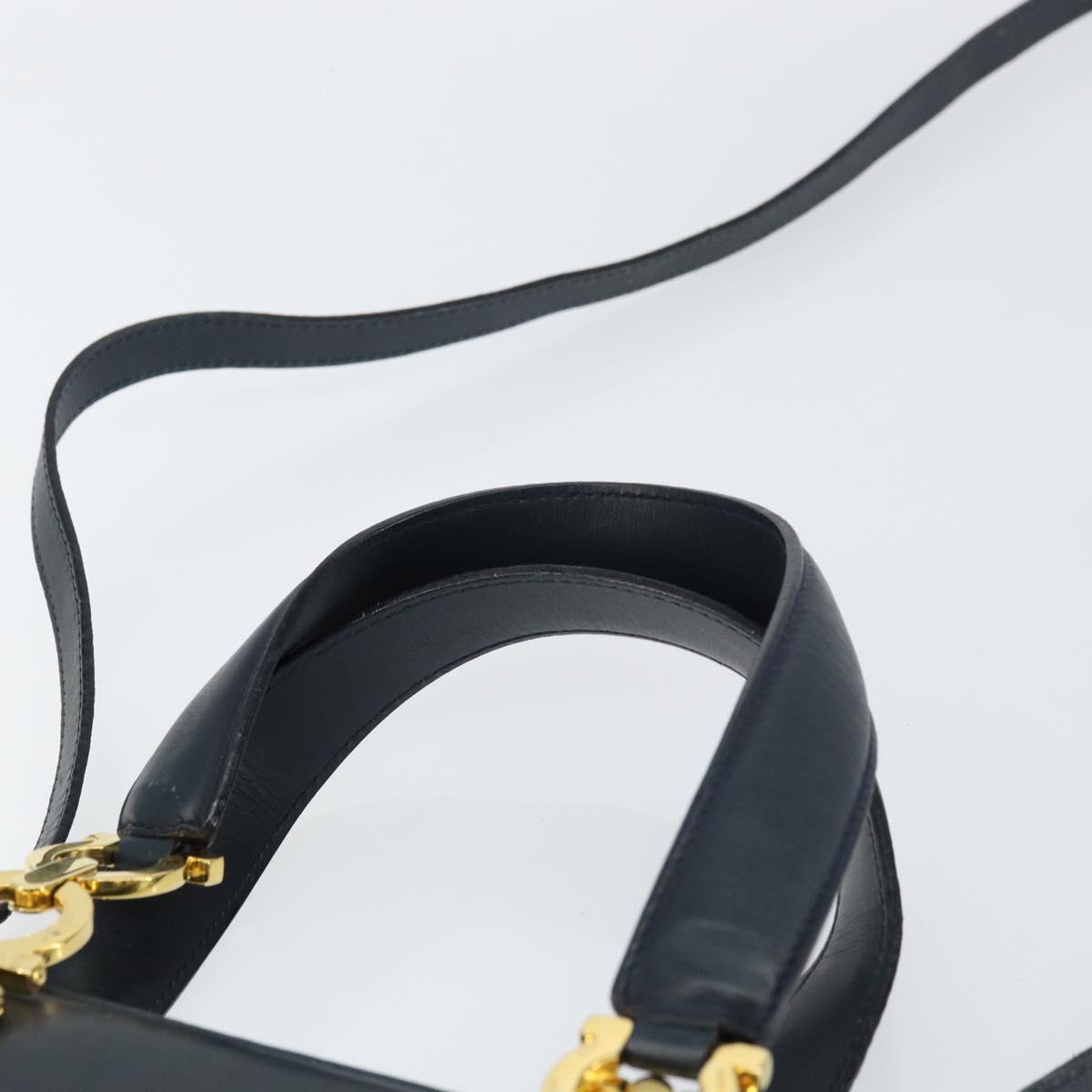 Salvatore Ferragamo Gancini Hand Bag Leather 2way Navy Gold Auth 157237