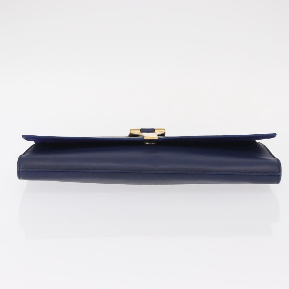 SAINT LAURENT Y line Clutch Bag Leather Blue Gold Auth 157238V