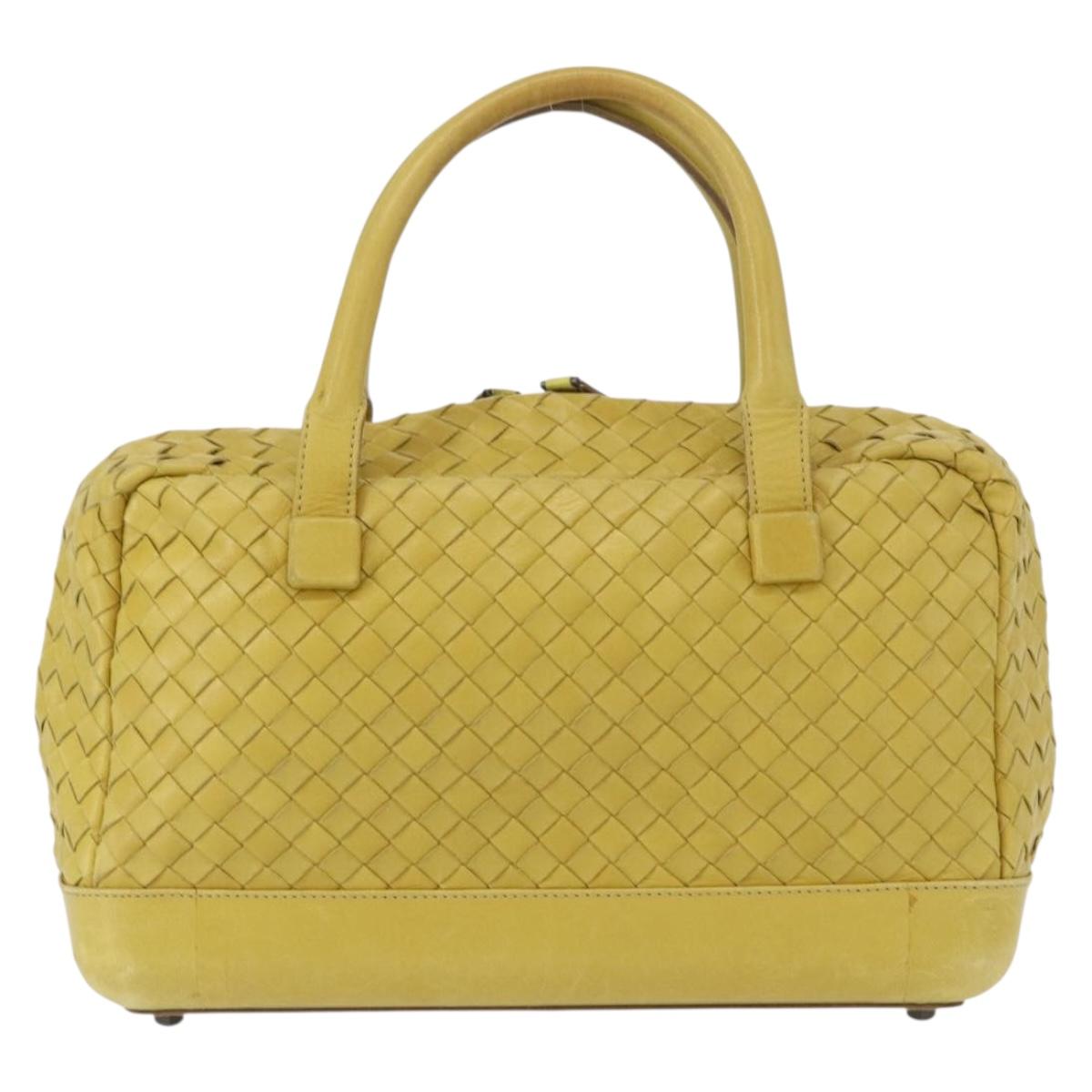 BOTTEGA VENETA INTRECCIATO Hand Bag Leather Yellow Silver Auth 157240