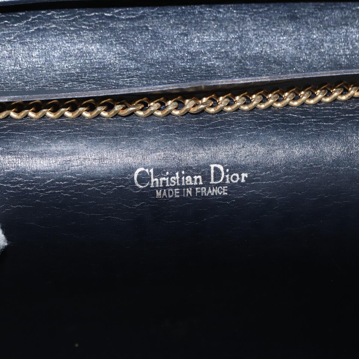 Christian Dior Trotter Canvas Chain Shoulder Bag Navy Gold Auth 157241