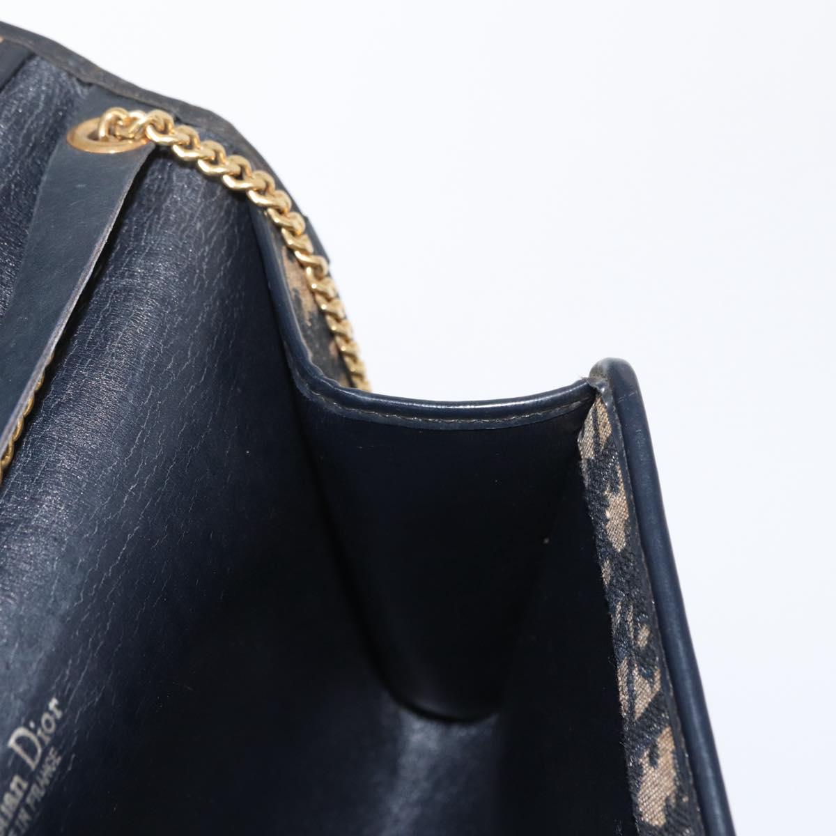 Christian Dior Trotter Canvas Chain Shoulder Bag Navy Gold Auth 157241