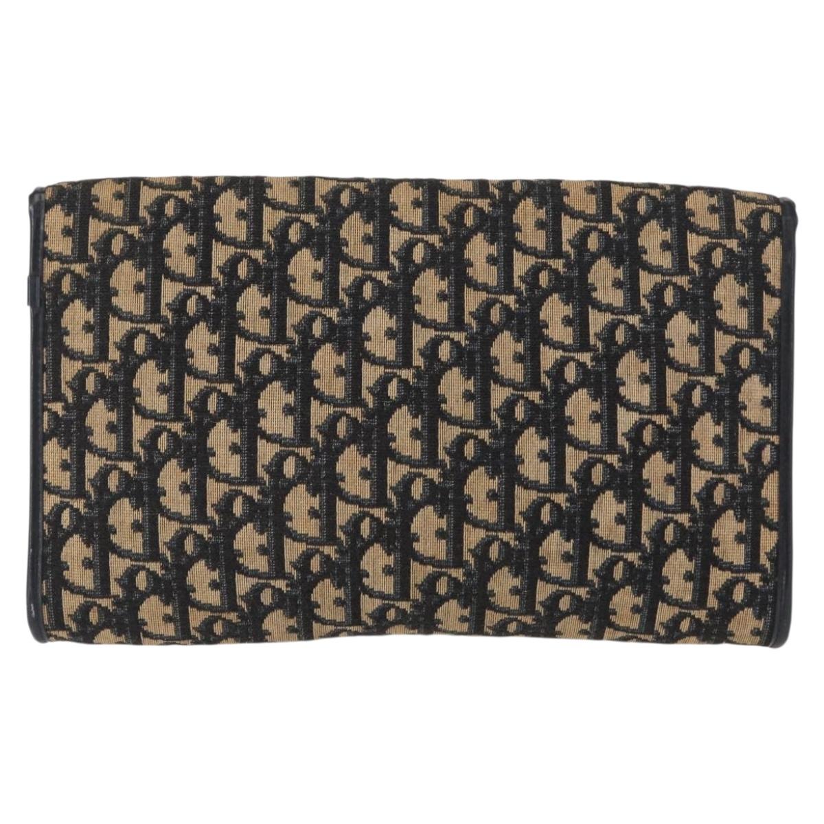 Christian Dior Trotter Canvas Chain Shoulder Bag Navy Gold Auth 157241