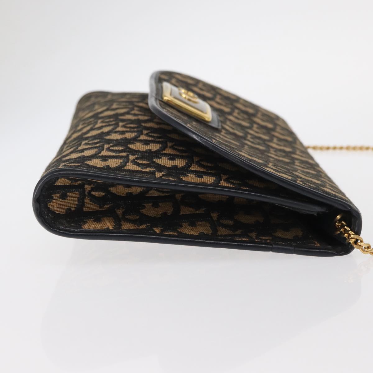 Christian Dior Trotter Canvas Chain Shoulder Bag Navy Gold Auth 157241