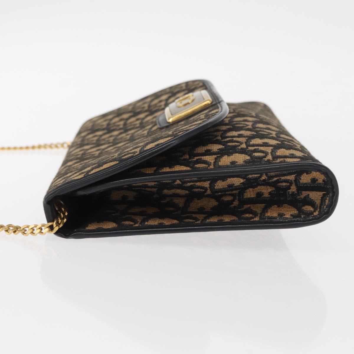 Christian Dior Trotter Canvas Chain Shoulder Bag Navy Gold Auth 157241