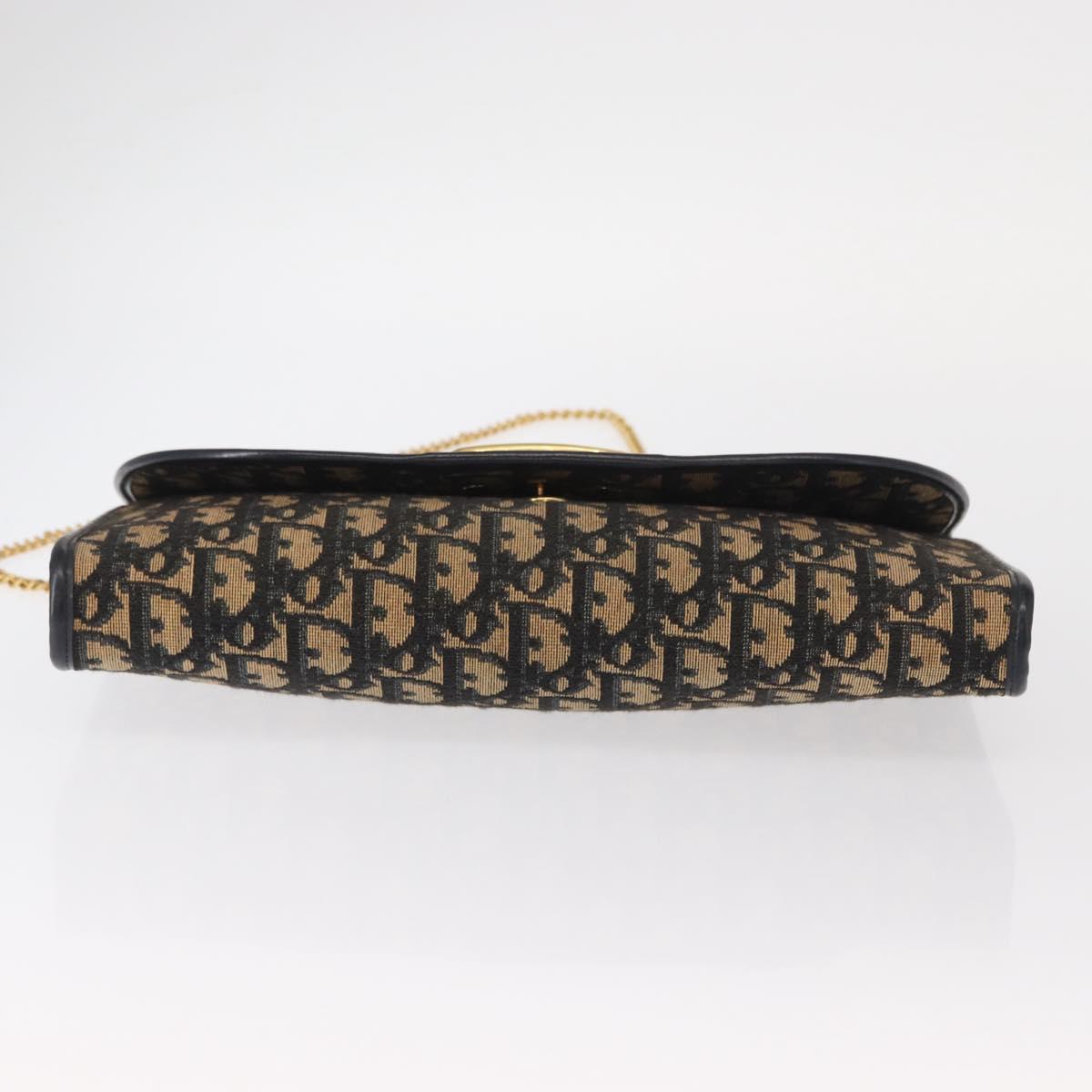 Christian Dior Trotter Canvas Chain Shoulder Bag Navy Gold Auth 157241