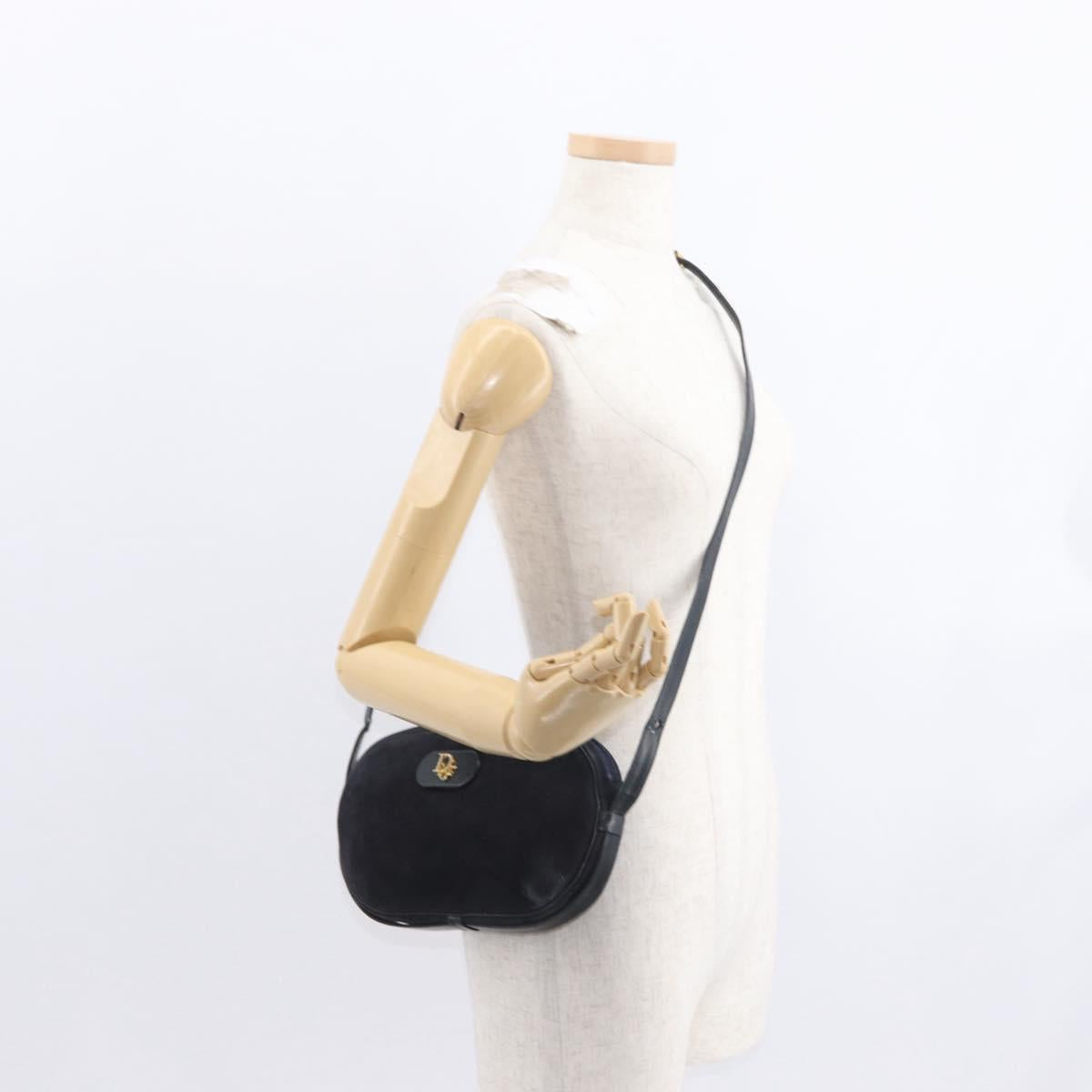 Christian Dior Shoulder Bag Suede Black Gold Auth 157242