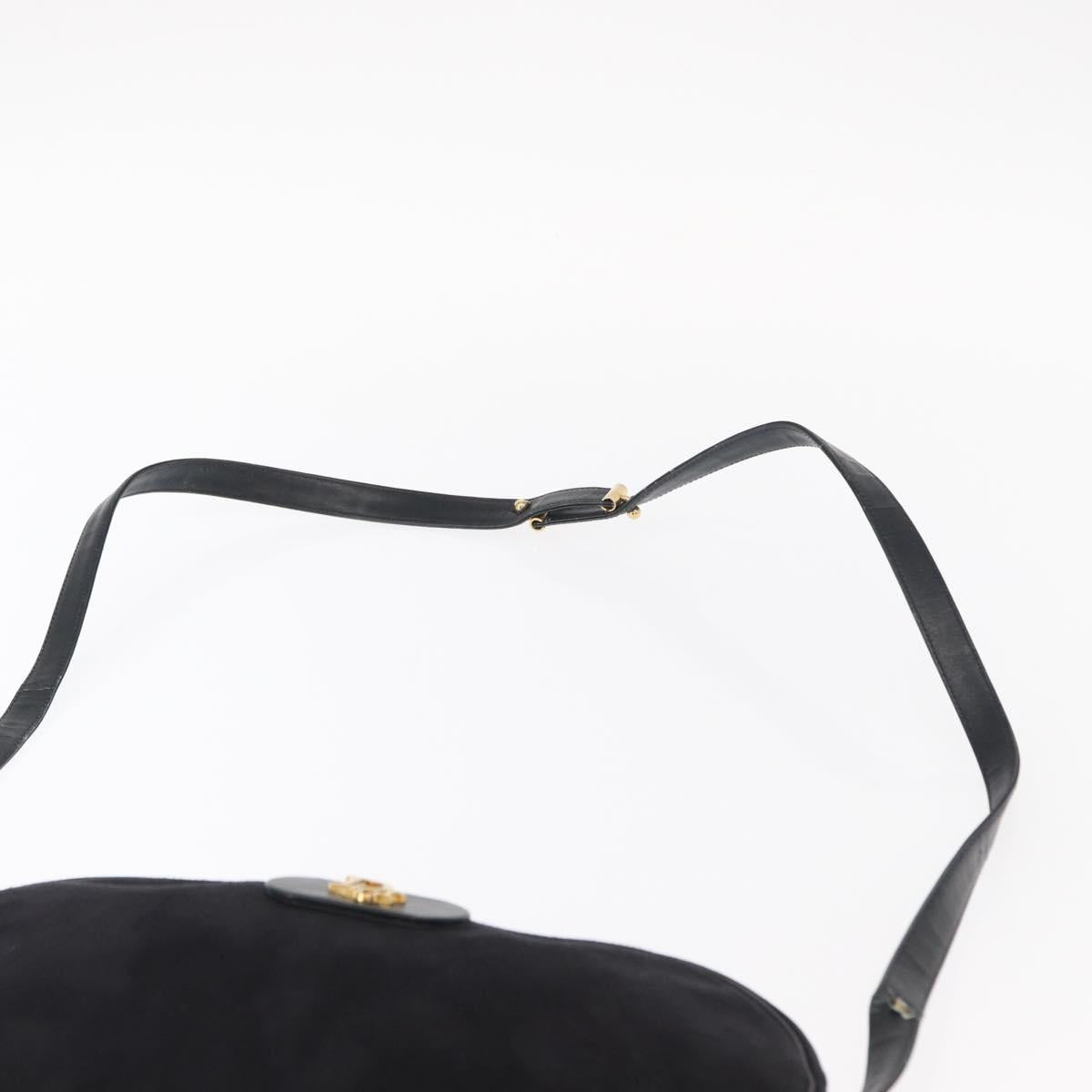 Christian Dior Shoulder Bag Suede Black Gold Auth 157242