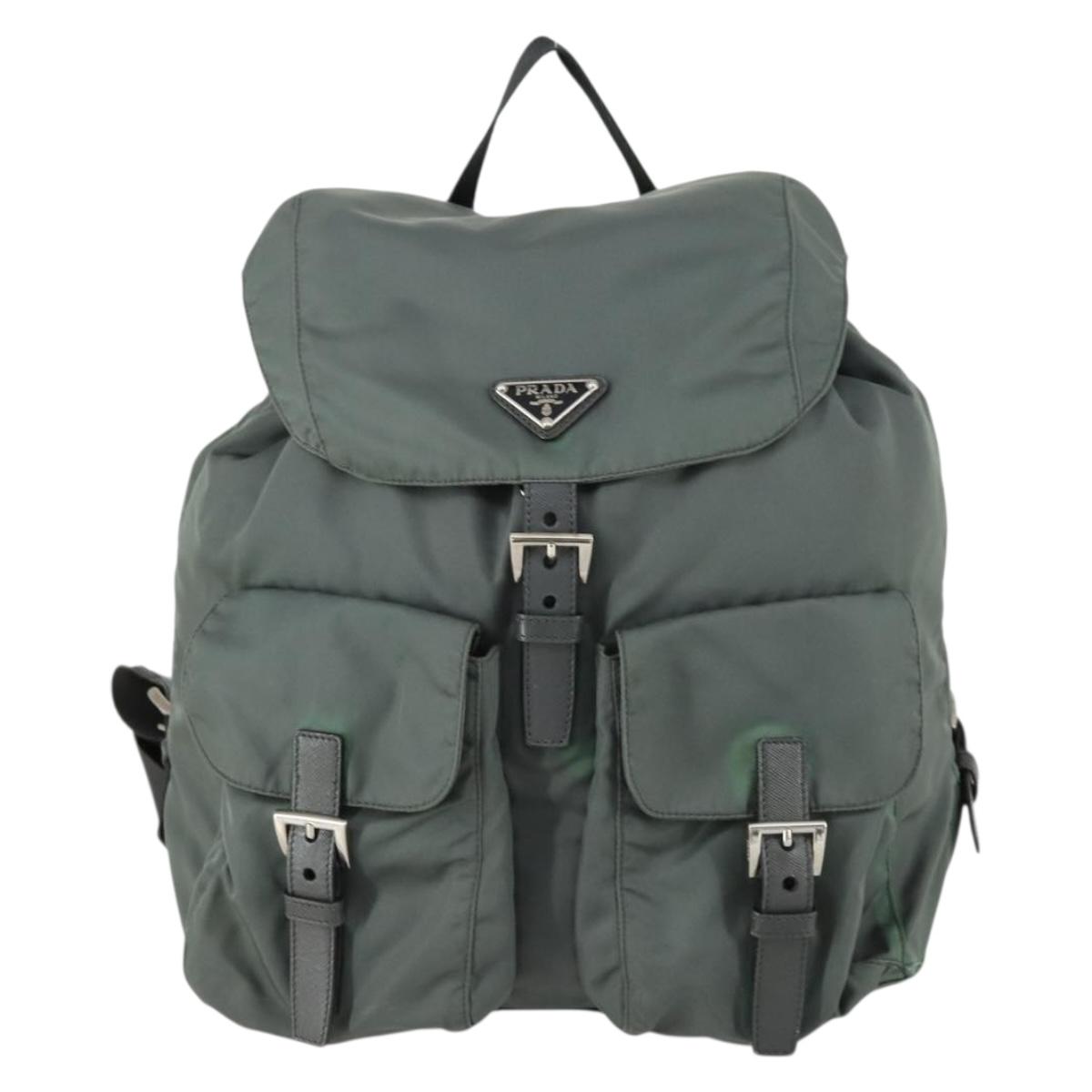 PRADA Backpack Nylon Green Silver Auth 157248