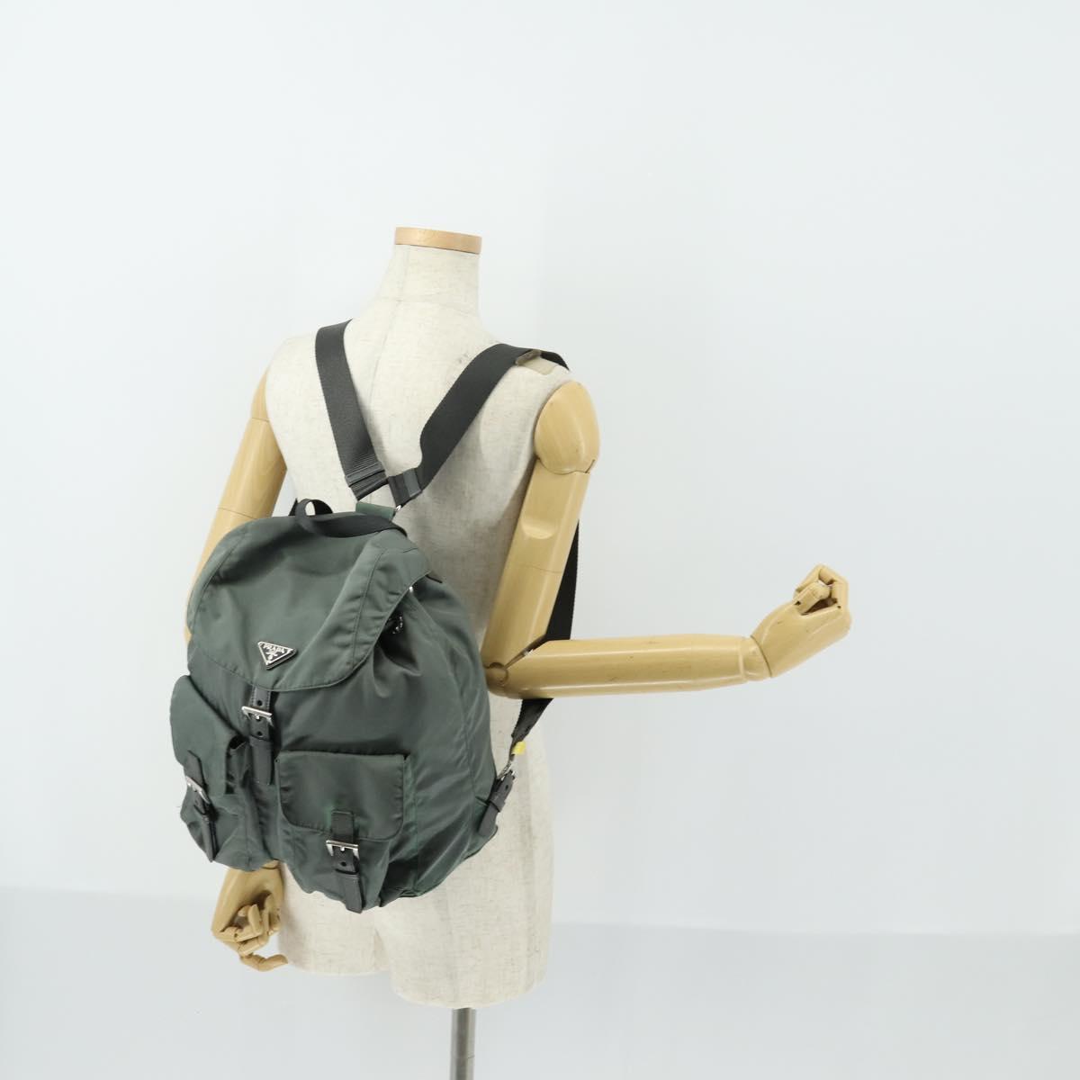 PRADA Backpack Nylon Green Silver Auth 157248
