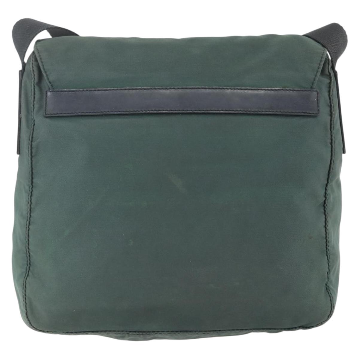 PRADA Shoulder Bag Nylon Green Silver Auth 157249