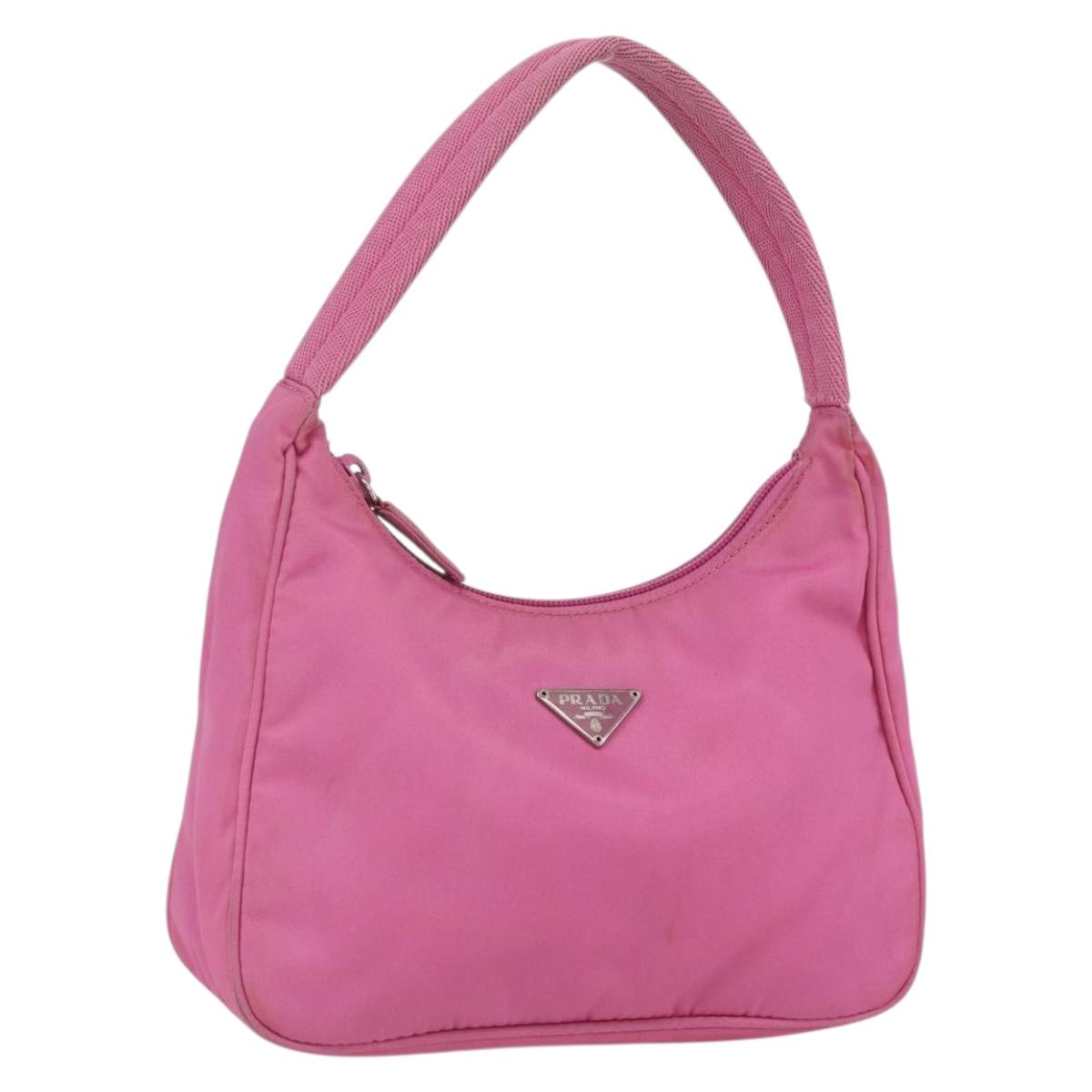 PRADA Hand Pouch Nylon Pink Auth 157250