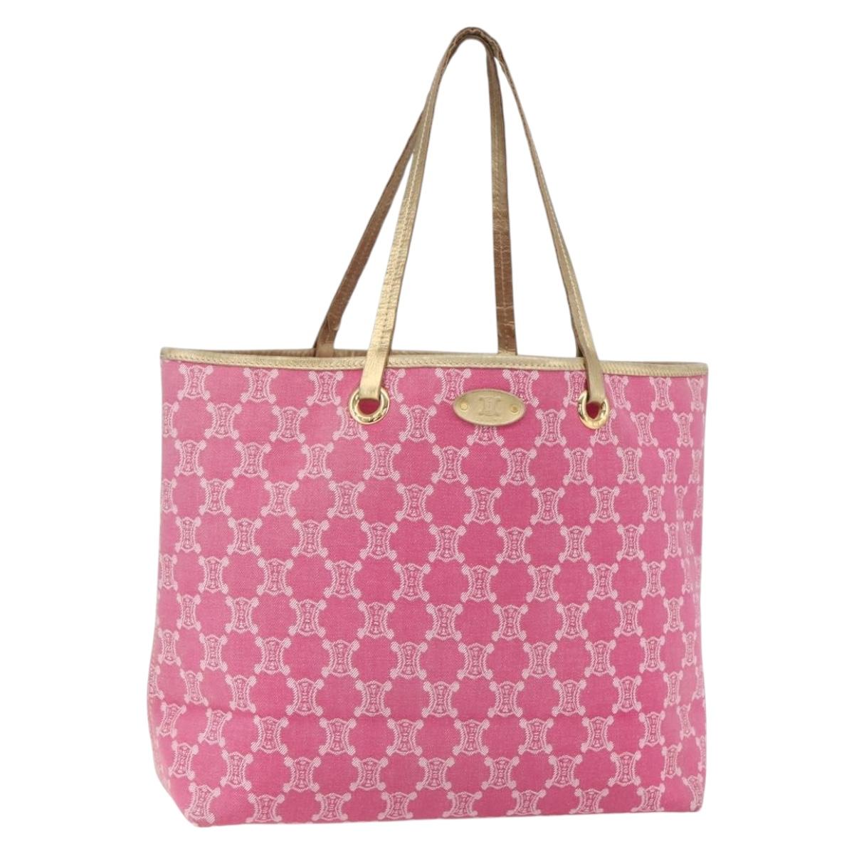 CELINE Paris Macadam Tote Bag Denim Pink Gold Auth 157252