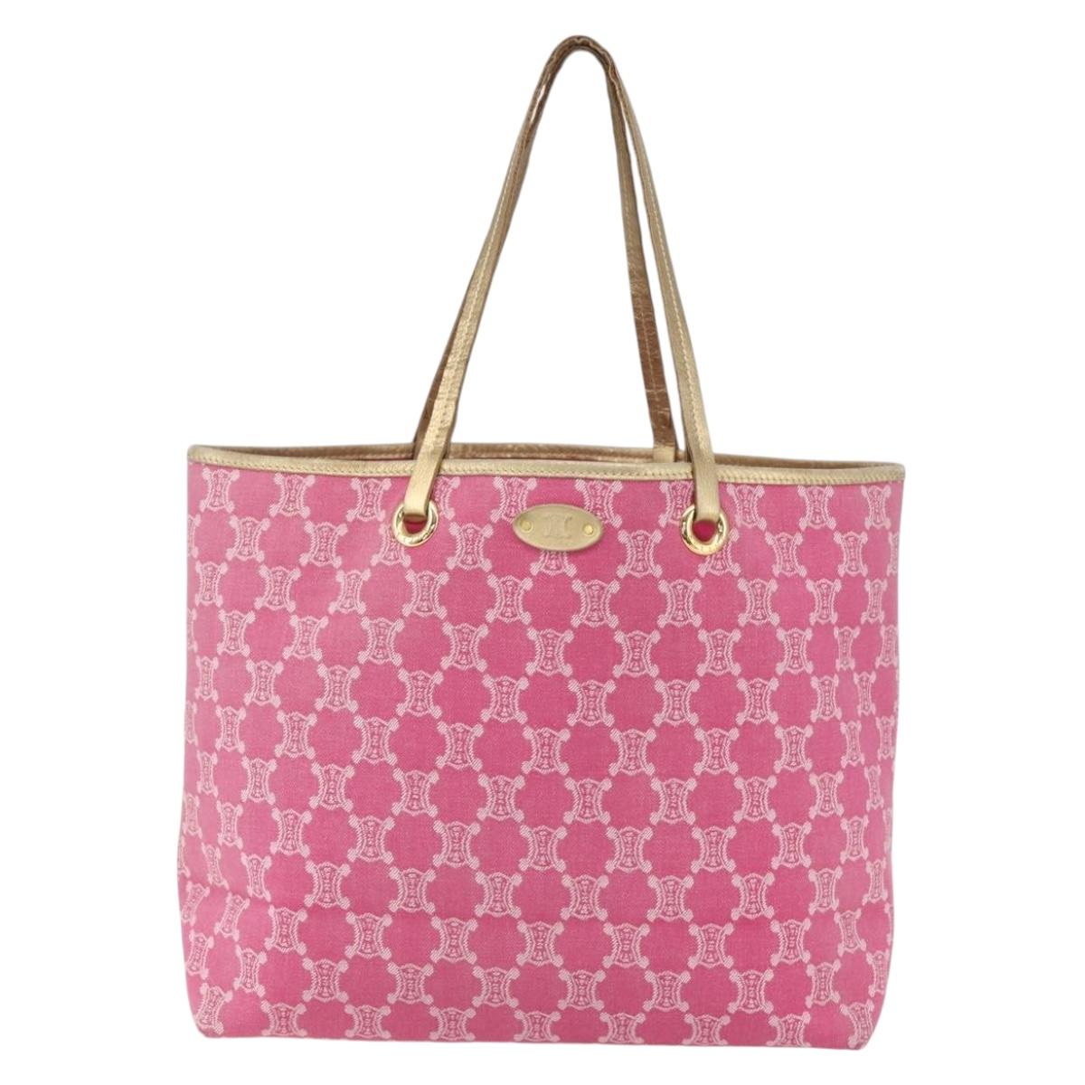 CELINE Paris Macadam Tote Bag Denim Pink Gold Auth 157252