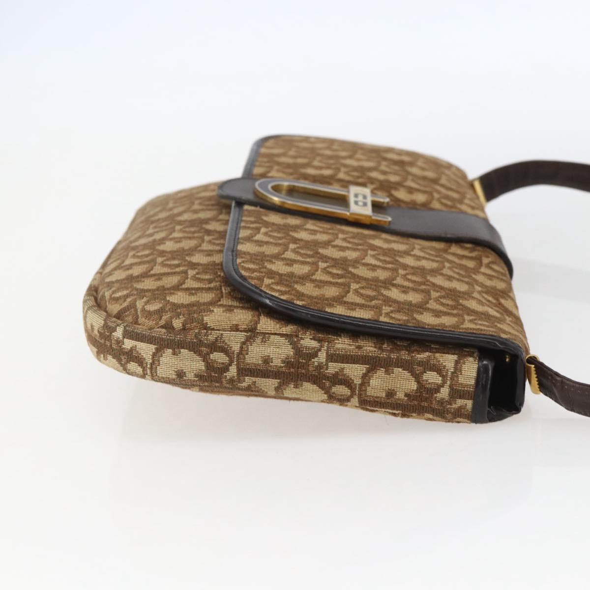 Christian Dior Trotter Canvas Shoulder Bag Beige Gold Auth 157258