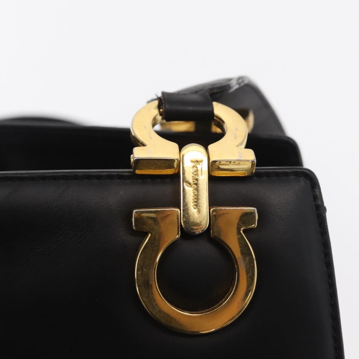 Salvatore Ferragamo Gancini Tote Bag Leather Black Gold Auth 157259