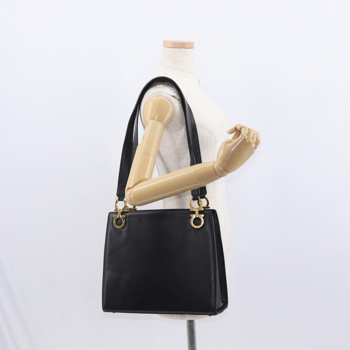 Salvatore Ferragamo Gancini Tote Bag Leather Black Gold Auth 157259