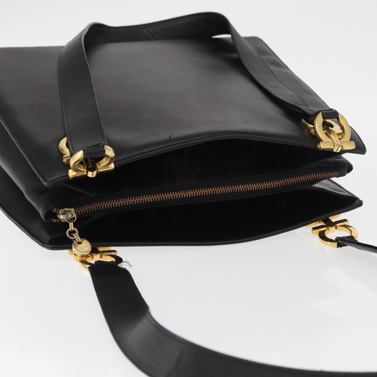 Salvatore Ferragamo Gancini Tote Bag Leather Black Gold Auth 157259