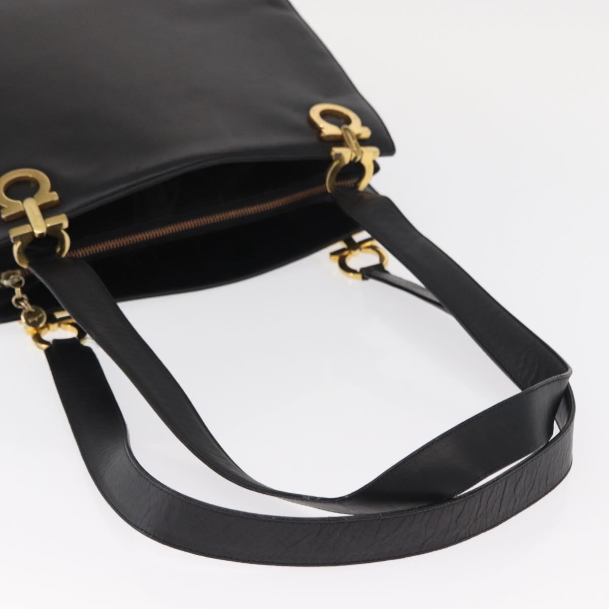 Salvatore Ferragamo Gancini Tote Bag Leather Black Gold Auth 157259
