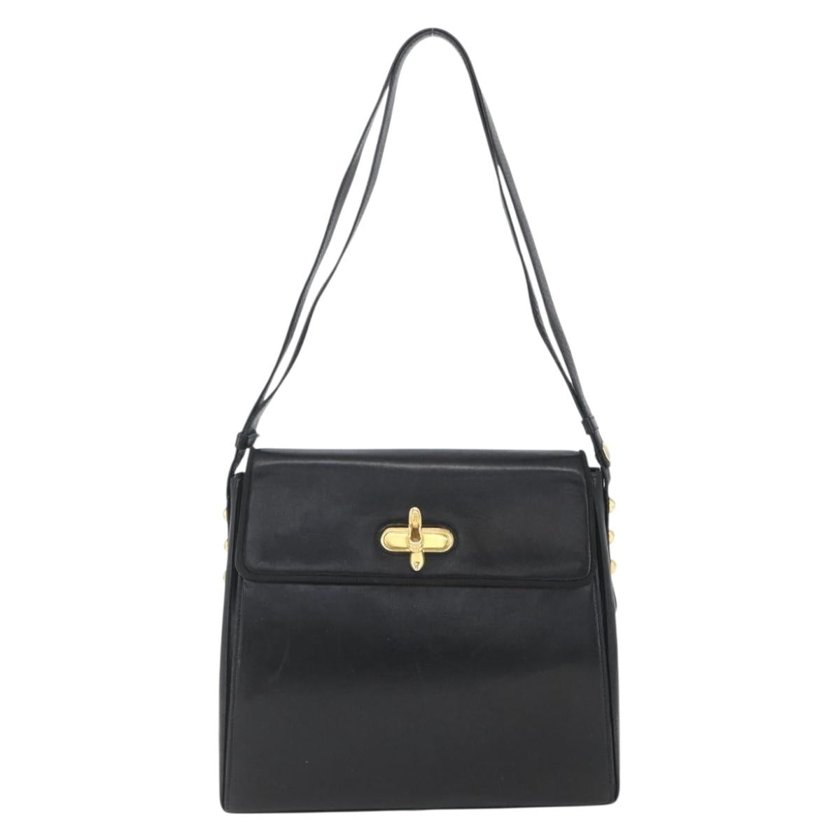 Salvatore Ferragamo Shoulder Bag Leather Black Gold Auth 157262