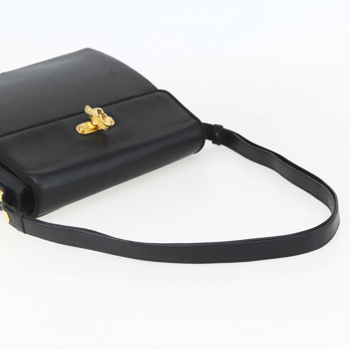 Salvatore Ferragamo Shoulder Bag Leather Black Gold Auth 157262